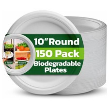 Strong Paper Plates 10 Inch 150 Pack Heavy Duty Disposable Dinner Plates Bagasse