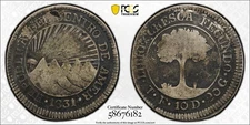 1831 T F Central American Republic 2 Reales PCGS F Detail Graded Silver Coin