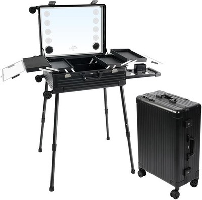 ROLLENDER MAKE-UP ZUG KOFFER BELEUCHTETER SPIEGEL KOSMETIK ORGANIZER REISE TROLLEY BEST