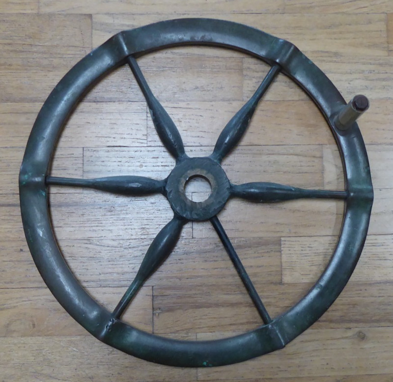 VINTAGE BRASS ? & WOOD SHIP BOAT WHEEL 6 SPOKE NAUTICAL MARINE 17" - 13 # 10 oz
