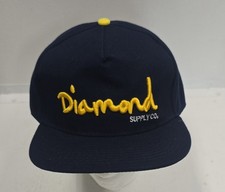 Diamond Supply Co. Navy Blue Yellow Script Logo Snapback Hat Cap Made in USA