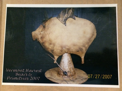 PATTERN - Primitive Flying PIG on WITCH'S HAT w/Pitchfork - Vermont Harvest 2007
