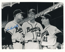 warren spahn,lew burdette,bob rush autograph 8x10 photo milwaukee braves