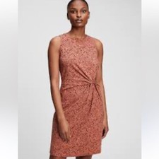 GAP Knot-Waist Dress Sleeveless Brown pink Leopard Print comfy Dress women S NWT