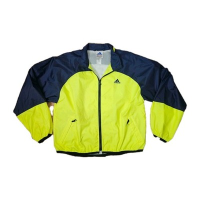 VTG 90s Adidas 3 Stripe Men M Nylon Mesh Lined Windbreaker Jacket Neon Green Blu