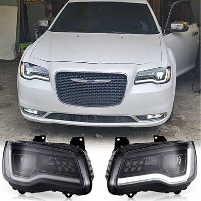 Fit 2011-2015 Chrysler 300 VLAND Black Style LED Headlights W/Start-up Animation