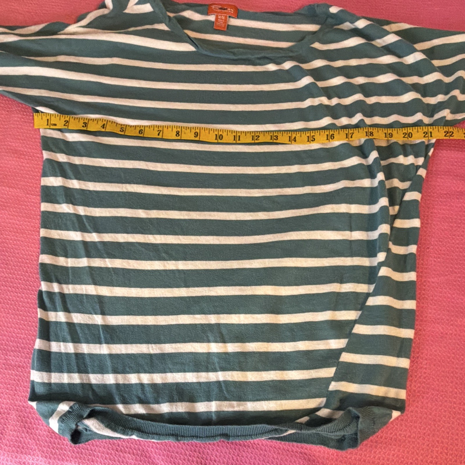 Tommy Bahama Striped Knit Scoop Neck Long Sleeve Pullover Top M Green/White