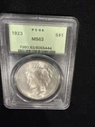 1923 Philadelphia US Peace Dollar Coin $1, 90% Silver, Constitutional MS63 OGH
