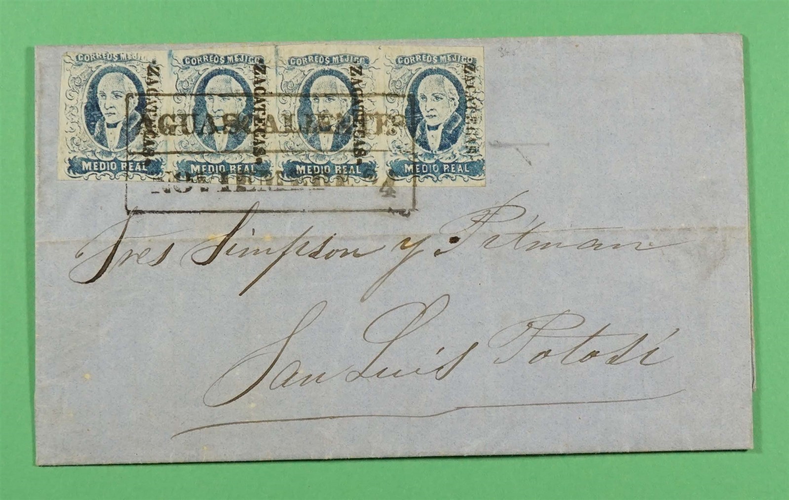 DR WHO 1856 MEXICO #1 AGUASCALIENTES OVPT F/L TO SAN LUIS POTOSI R75463