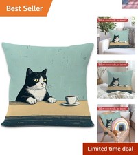 18x18 Tuxedo Cat Coffee Throw Pillow Cover - Add a Touch of Whimsy to Your Home
