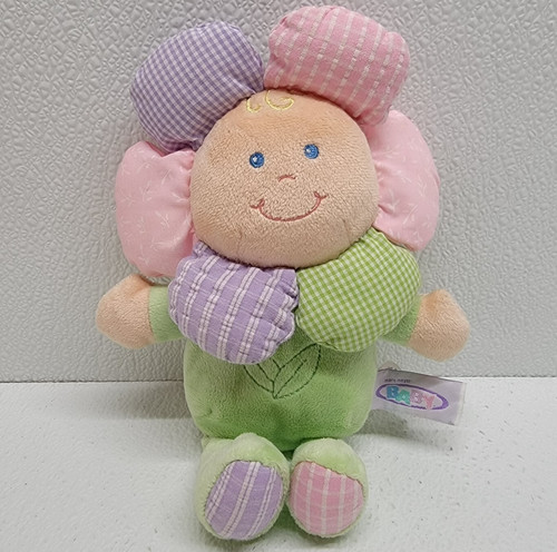 Mary Meyer Baby Flower Baby Doll Plush Squeaks 8" Green Pink Purple