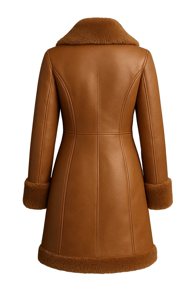 Women’s Real Shearling Leather Coat Genuine Sheepskin Fur Lined Winter Jacket - Image 2 of 3