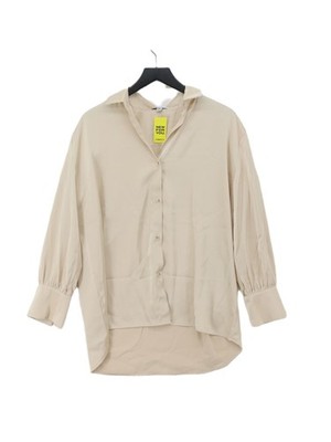 Hübsche aufwendige Damen Bluse M Creme 100% Polyester Langarm Kragen Basic