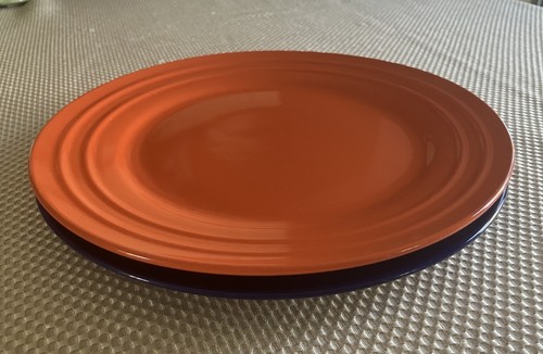 Two (2) Rachael Ray 11” Dinner Plates Double Ridge Orange Blue