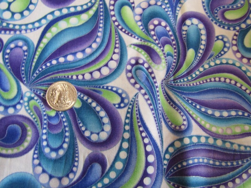 Vintage BLUE GREEN WHITE PURPLE SWIRLS 1990's 100% COTTON Fabric - over 2 yd