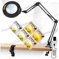 Magnifying Glass with Light, Ultra Long 3 Section Swing Arm LED Desk Lamp 12X