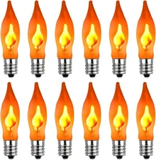 Halloween Flicker Flame C7 Orange Flickering Bulbs, 12 Pack 1W E12 