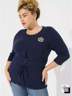 NEW Torrid Outlander Series Womens Sweater Size 5 Lattice Front 3/4 Sleeve