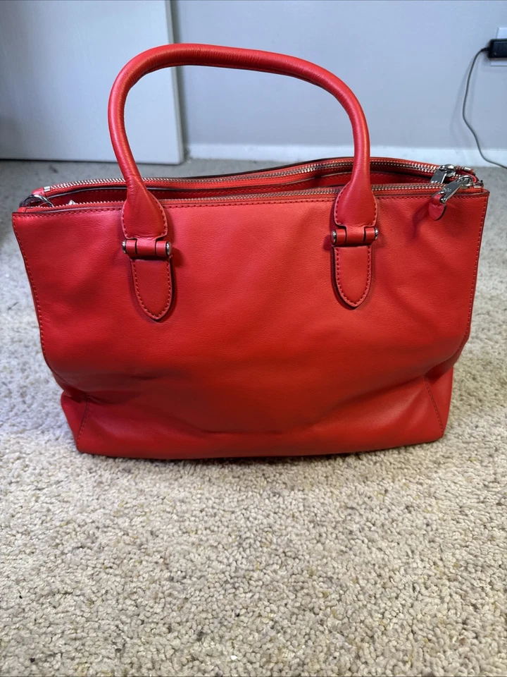 Bolso de mano Ralph Lauren Newbury doble cremallera grande de cuero rojo como está Foto 3 de 4