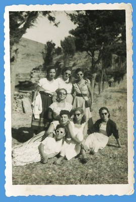 [54966] Eight Young Women in Greek Countryside 1952 Vintage Photo