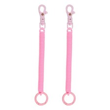 Retractable Coil Springs Keychain Anti-lost Key Chain Holder Lanyard Cord Pink
