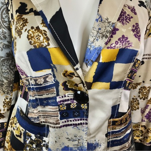 Etro Beige Blue & Black Satin Floral Paisley Blazer Size 6/42 - Picture 7 of 10