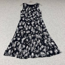 Talbots | Fit and Flare Dress | 2P | Black White | Floral Sleeveless Lined 0240