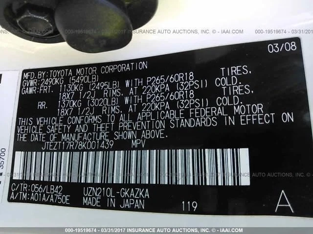 Pinza delantera derecha pasajero se adapta 03-09 LEXUS GX470 23397809 Foto 2 de 4