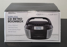 Vivitar Wireless CD Retro Boombox Bluetooth AM/FM Radio Cassette Player