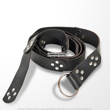 Medieval Genuine Black Leather Belt with Steel Hoop Buckle Renaissance SCA LARP