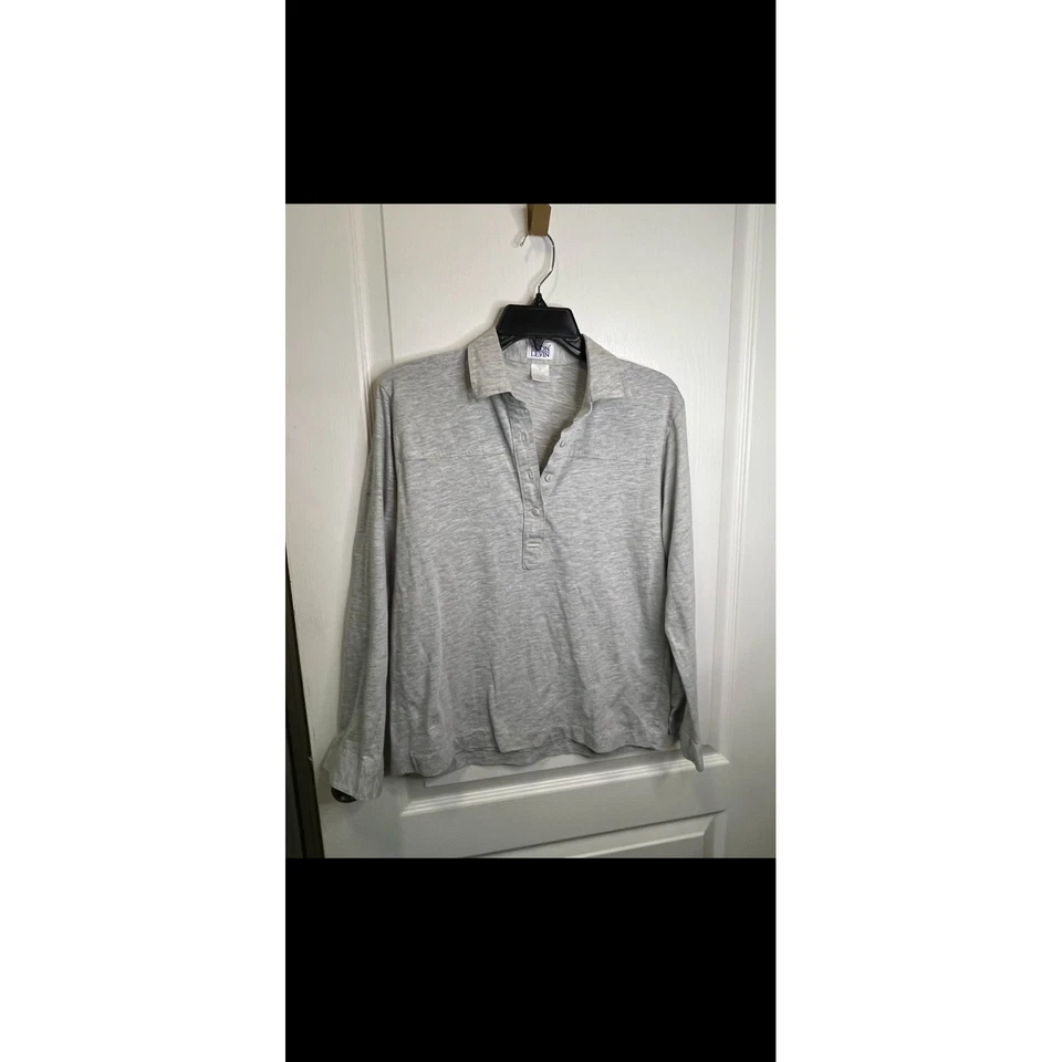 Leon Levin женщин длинным рукавом рубашка-поло с воротником серый повседневный топ - Изображение 4 из 4