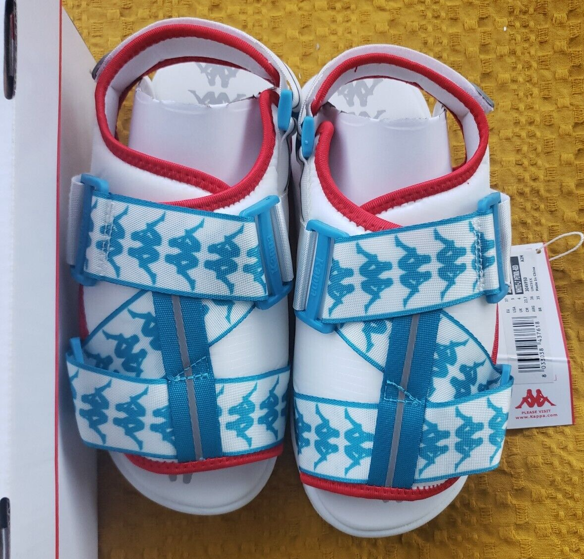 KAPPA Lapis 222 BANDA MITEL 2 Slide Sandals White/Red/ Men display picture 1