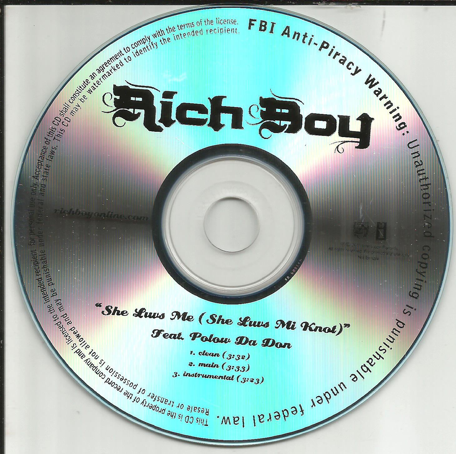 RICH BOY She Luvs Me 3TRX w/ RARE CLEAN & INSTRUMENTAL PROMO DJ CD Single 2010