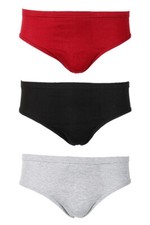 Knocker Men's 3 Pack Cotton Solid Bikini Briefs Red Black Grey S