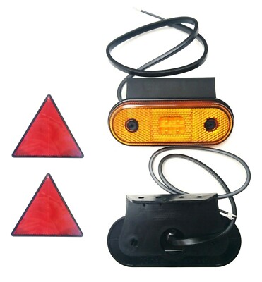 2x Gelb LED Umrissleuchte Begrenzungsleuchte Anhänger LKW mit Halter u. 2Dreieck