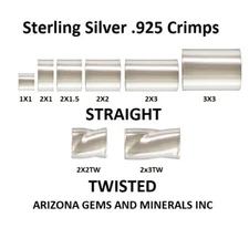 Sterling Silver 925 Crimps Straight &Twisted 1x1 thru 3x3 Choose Size & Quantity