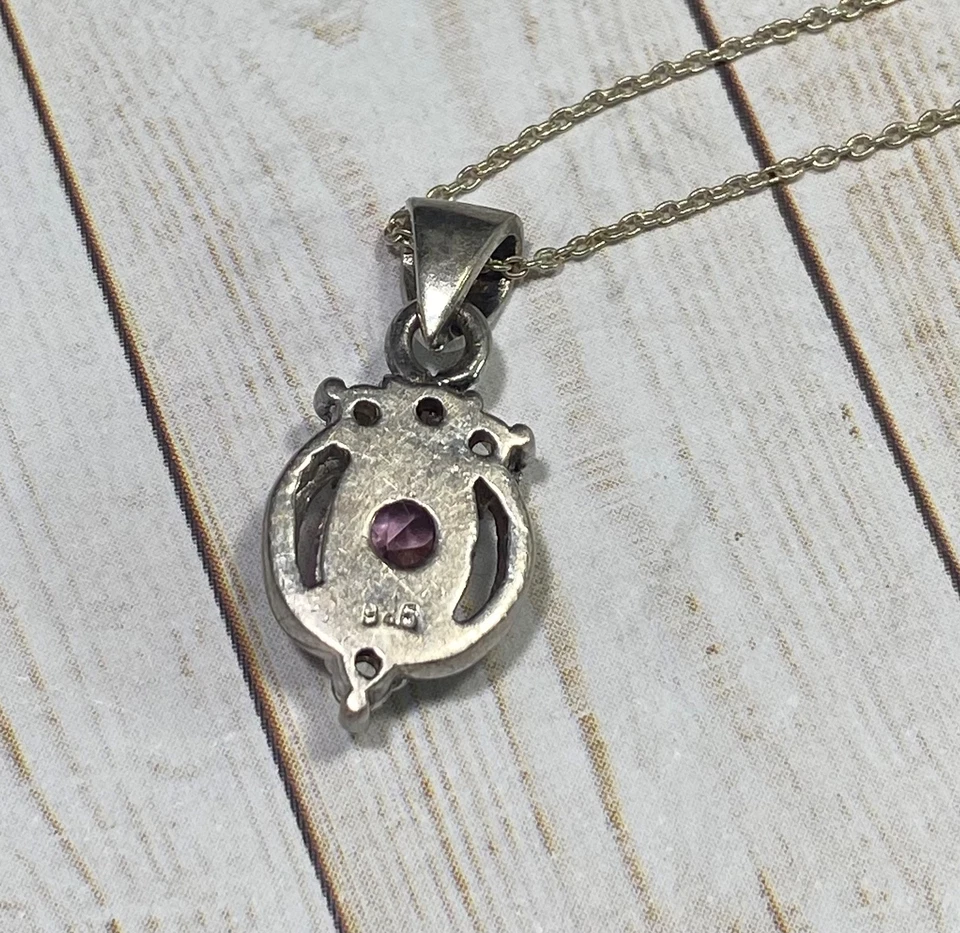 Collar de cadena de plata de ley 925 con colgante de piedra transparente de turmalina rosa 18 1/4 Foto 4 de 4