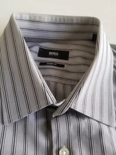 Hugo Boss Sharp Fit Shirt Stripe Light Grey Black Long Sleeve Men 16.5 34/35