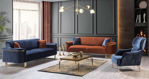 Sofá de tela de lujo de 3 plazas azul para salón muebles tapizados elegantes - Imagen 2 de 2