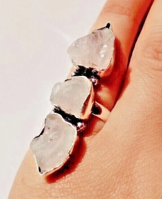 Natürlicher Rosenquarz Roh Edelstein 925 Sterling Silber Handarbeit Schmuck Ring - Bild 2 von 4