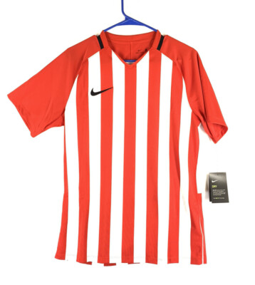 Nike DRI-FIT Mens Activewear Sport Shirt Stripe Red White Medium 894081-658 