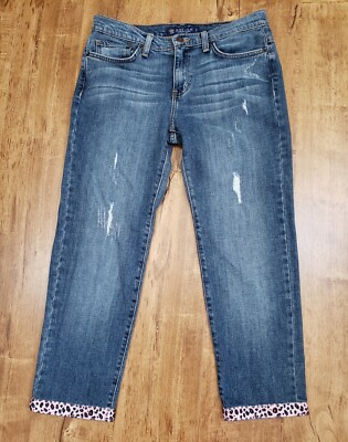 JUST USA Jeans Women 3 Mid-Rise Stretch Straight Capri Distress Blue Denim