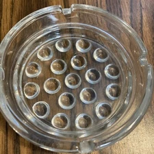 Vtg Clear Glass 4 Slot Ashtray Round  Bubble Dot Hobnail Style 4” X 1  1/2”