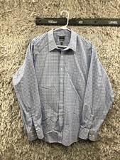 Arrow Classic Fit No Iron Shirt Size 18 34/35 Mens Long Sleeve Blue Check