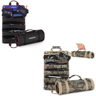 WORKPRO Roll Up Tool Bag Black/Camo with Detachable Tool Pouches with 6 Pockets