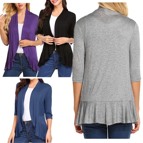 Womens Ruffle Cardigan Solid Color Coat 
