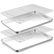 Baking Sheet with Wire Rack Set Cookie Sheet 2 Roll Pans - 16" X 12"