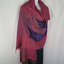 Viscose |Shawl/Wrap| Jamawar Design| Handloomed in Kashmir| Red & Blue