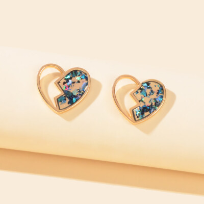 Delicate Jewellery Sequins Gold Plated Heart Stud Pierced Lover Wedding Earrings