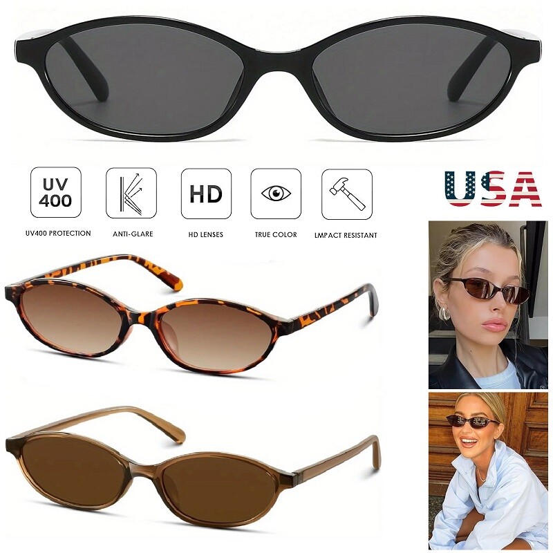 Retro Oval Cat Eye Sunglasses for Women & Men UV400 Trendy Shades USA-image